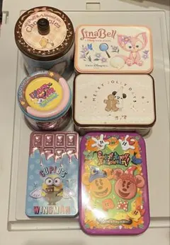 人気のディズニー キャラクター缶 5種、USJ1種 6缶セット