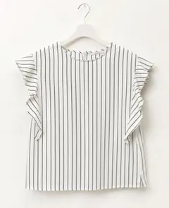 【試着のみ・美品】OPAQUE.CLIP フリル袖ブラウス ストライプ オフィスのサムネイル