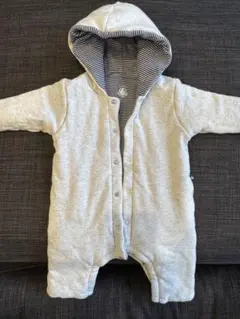 プチバトーフード付きストライプロンパース