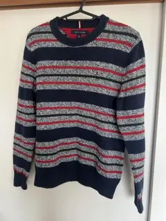 ストライプニットセーター ネイビー/レッド/グレー
