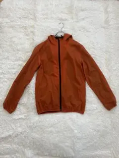 オレンジ ナイロンジャケット フード付き　ワークワン