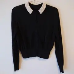 Ballsey パール襟付き 長袖カーディガン ブラック