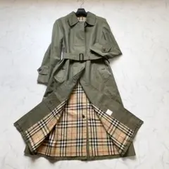 バーバリーズ ステンカラーコート ノバチェック カーキ 玉虫 L ベルト 白タグ