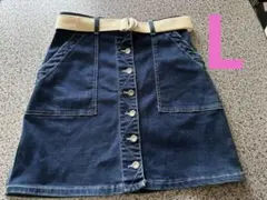 デニム　ミニショート　スカートLサイズ　白ベルト付き