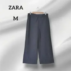 ザラ　ワイドパンツ 　テクスチャー生地　ブラックグリーン系　M