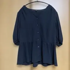 UNIQLO Vネックペプラムブラウス ブラック Lのサムネイル