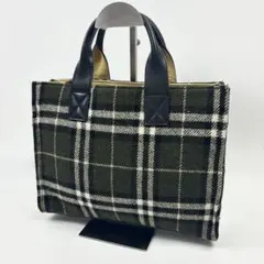 BURBERRY BLUE LABEL ノバチェック　ハンドバッグ　ウール　緑