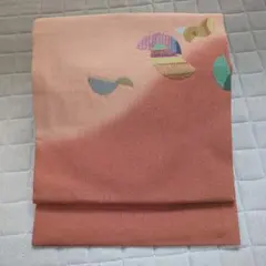 名古屋帯 オレンジ系 刺繍模様