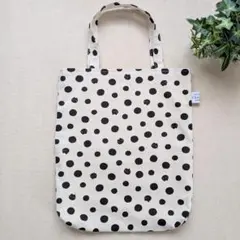 ★ネコドット柄　シンプルトートバッグ　ハンドメイド★（生成り）