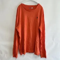 希少XL★ポロラルフローレン ロンT オレンジ 刺繍ロゴ ポニー 古着 ゆるだぼ