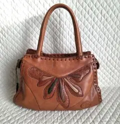 IBIZA花の刺繍 パッチワーク レザーハンドバッグ