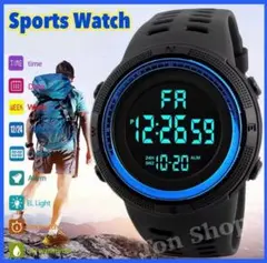 腕時計　スポーツウォッチ　デジタル　ブルー　ファッション　バックライト　LED