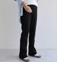 【マタニティ】セルフカットリブフレアパンツ　L ブラック