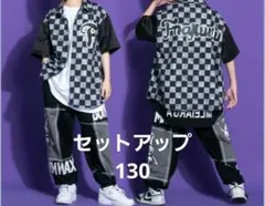チェック柄 ブラック　半袖シャツ&スウェット　セットアップ　130