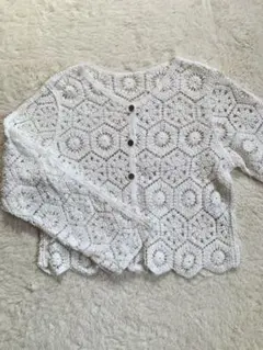 レース編みカーディガン ホワイト トップス 羽織り M相当