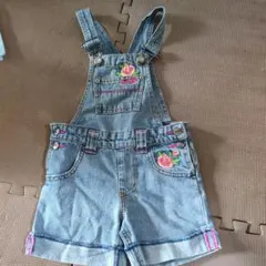花柄刺繍デニムオーバーオール 100cm