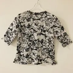 昭和レトロ 花柄シアーカットソー 七分袖 モノトーン シースルー トップス