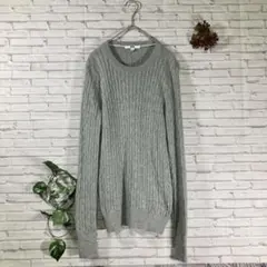 40.UNIQLO グレー リブ編みコットンカシミヤセーター レディースLサイズ