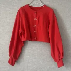 レッド クロップドカーディガン Fサイズ