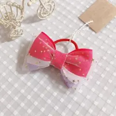 ハンドメイド リボンヘアゴム チュールリボン 可愛いスター柄 プレゼントにも