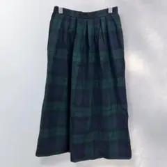 ランズエンド ウール100% チェックスカート ミモレ丈 かわいい《a842