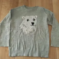 ギャップキッズ　グレー スパンコールクマ刺繍 ニットセーター　xs