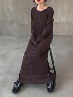 FRIFUL ロングワンピース ブラウン×ブルー