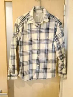 アイボリー ネイビー チェック柄ネルシャツ