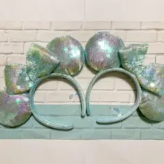 ミニー　カチューシャ　スパンコール　ブルー　グリーン　ペア　ディズニー