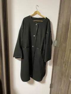 美品　NICE CLAUP パイピングコート　ダークブラック ロングコート