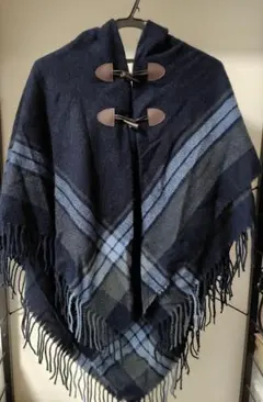axes femme　ネイビー チェック柄 ポンチョ
