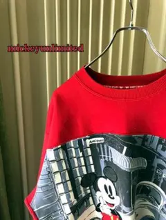 古着 ミッキーマウス ディズニー スウェット ビックロゴ 刺繍 赤