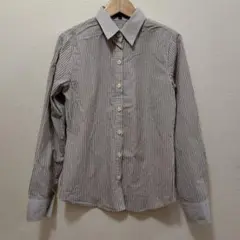ストライプ柄 長袖シャツ ブラウン系 シンプル 着回し良好