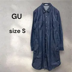 GU デニム シャツ ワンピース 長袖 シンプル 綿100% ネイビー S