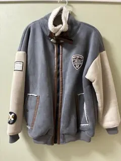 パイピングムートンジャケット ボア裏地付き グレー