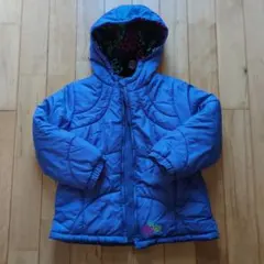 LONDON FOG 厚手の　青い中綿コート フード付き　お花刺繍　６Xサイズ