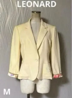 レオナール カシミヤ100% トリム 花柄 大きいサイズ テーラード