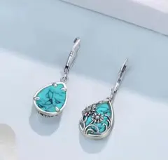 新品未使用　ターコイズ　シルバーピアス　レディース　ひまわり　ヴィンテージ