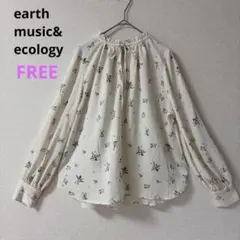 【earth music&ecology】ブラウス　カットソー　花柄　リボン　白