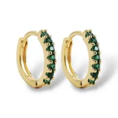 グリーン 緑 CZダイヤ ゴールド 12mm リング ピアス