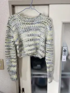 クロップドニットセーター イエロー グレー