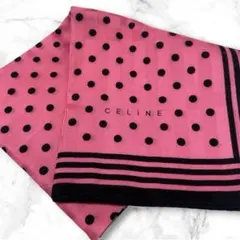 美品◆CELINE セリーヌ　ドット　ピンク　大判ハンカチのサムネイル