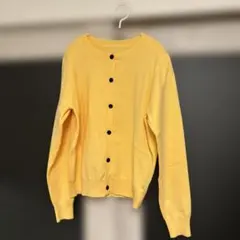 イエロー 長袖カーディガン 黒ボタン