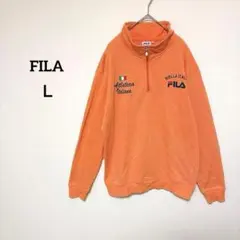 フィラ メンズ ハーフジップ スウェット L オレンジ ロゴ入り コットン混