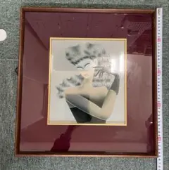 ビーズアート 東郷青児 現状品 額装 絵画 女性画 美人画 昭和レトロ