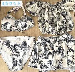 【水着4点セット】体型カバー付き　花柄セパレート水着