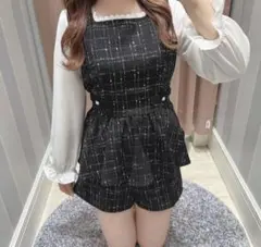 ♡evelyn 袖シフォンセットアップ♡ ブラック 黒 着回し ツイード