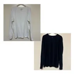 GU VネックTシャツ(長袖) XL ホワイト ジーユー