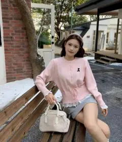 Rest & RecreationカーディガンSピンクニットフリル リボン 長袖