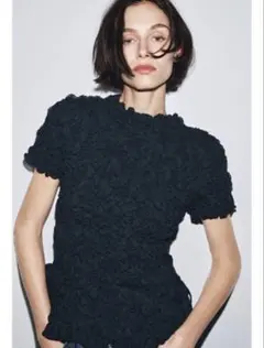 ZARAテクスチャードニットリボン付きトップスS